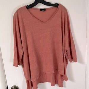 Lisa Bayne Linen Top Large Lagenlook Salmon Pink Made in USA
